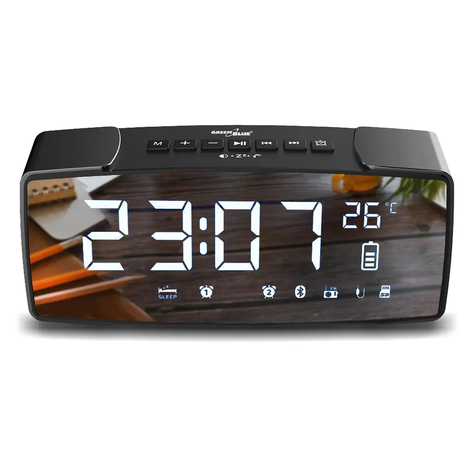 ⁨Radiobudzik Bluetooth FM, aux-in, 6W, temperatura, alarm, zegar⁩ w sklepie Wasserman.eu