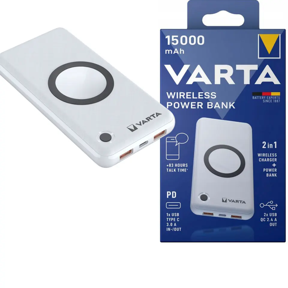 ⁨POWERBANK VARTA WIRELESS USB 15000mAh DIODY LED⁩ w sklepie Wasserman.eu
