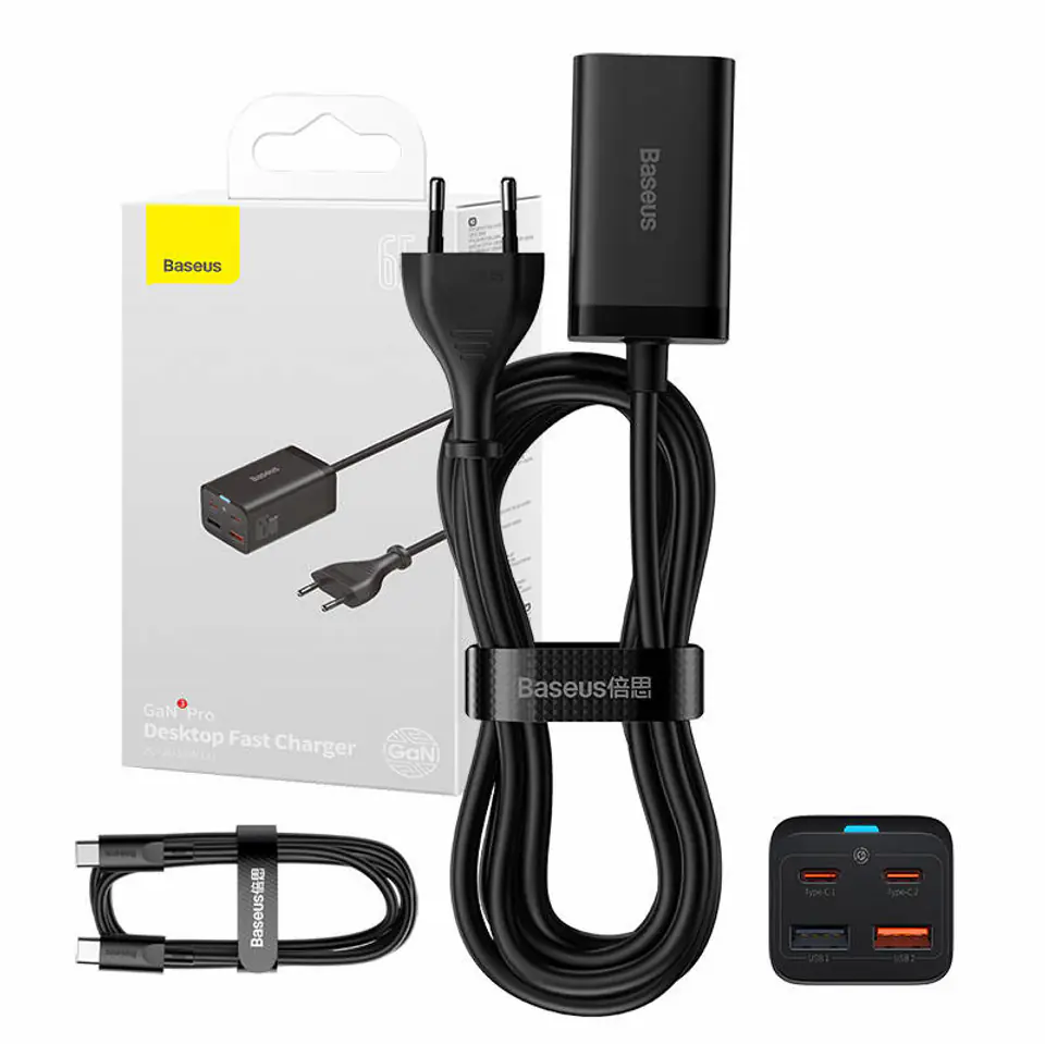 ⁨Ładowarka sieciowa Baseus GaN3 Pro, 2x USB-C, 2x USB, 65W (czarna)⁩ w sklepie Wasserman.eu