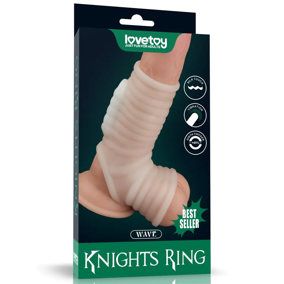 ⁨PIERŚCIEŃ NAKŁADKA VIBRATING WAVE KNIGHTS RING WITH SCROTUM SLEEVE (WHITE)⁩ w sklepie Wasserman.eu