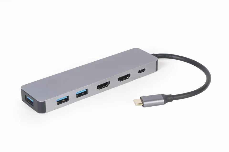 ⁨GEMBIRD MULTI ADAPTER USB TYP-C 3W1 SREBRNY HUB USB, HDMI, PD (100W)⁩ w sklepie Wasserman.eu