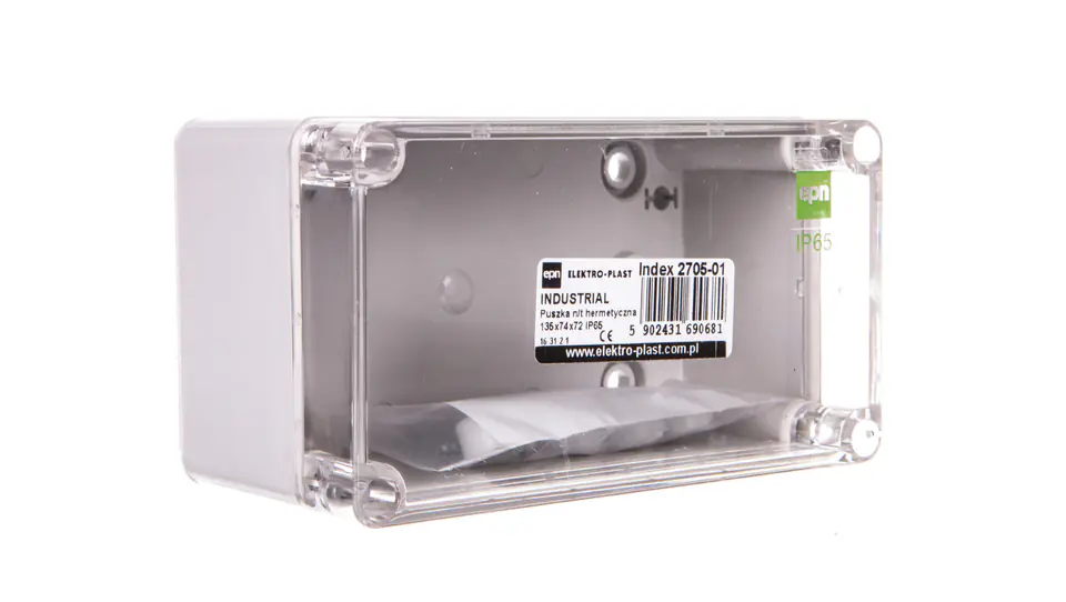 ⁨INDUSTRIAL Hermetic box n/t 135x74x72 IP65 grey 2705-01⁩ at Wasserman.eu