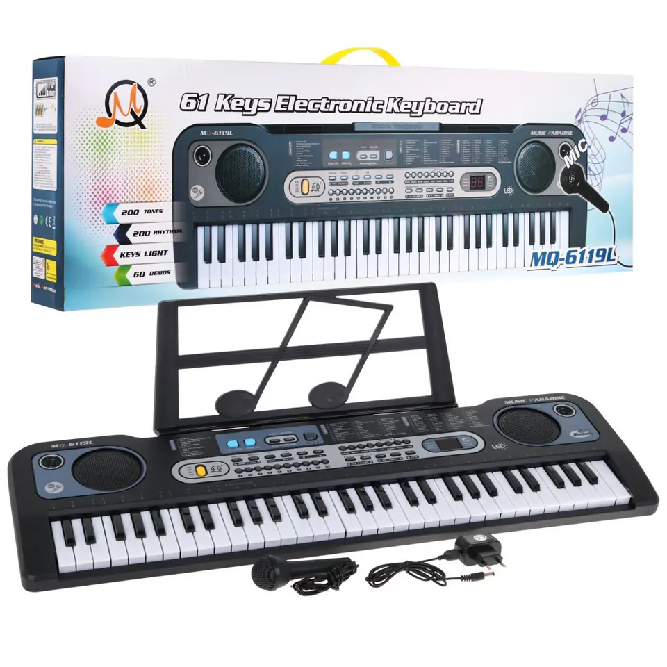 ⁨Keyboard z podświetlanymi klawiszami dla dzieci 5+ Mikrofon Stojak na nuty - model nr 6119⁩ w sklepie Wasserman.eu