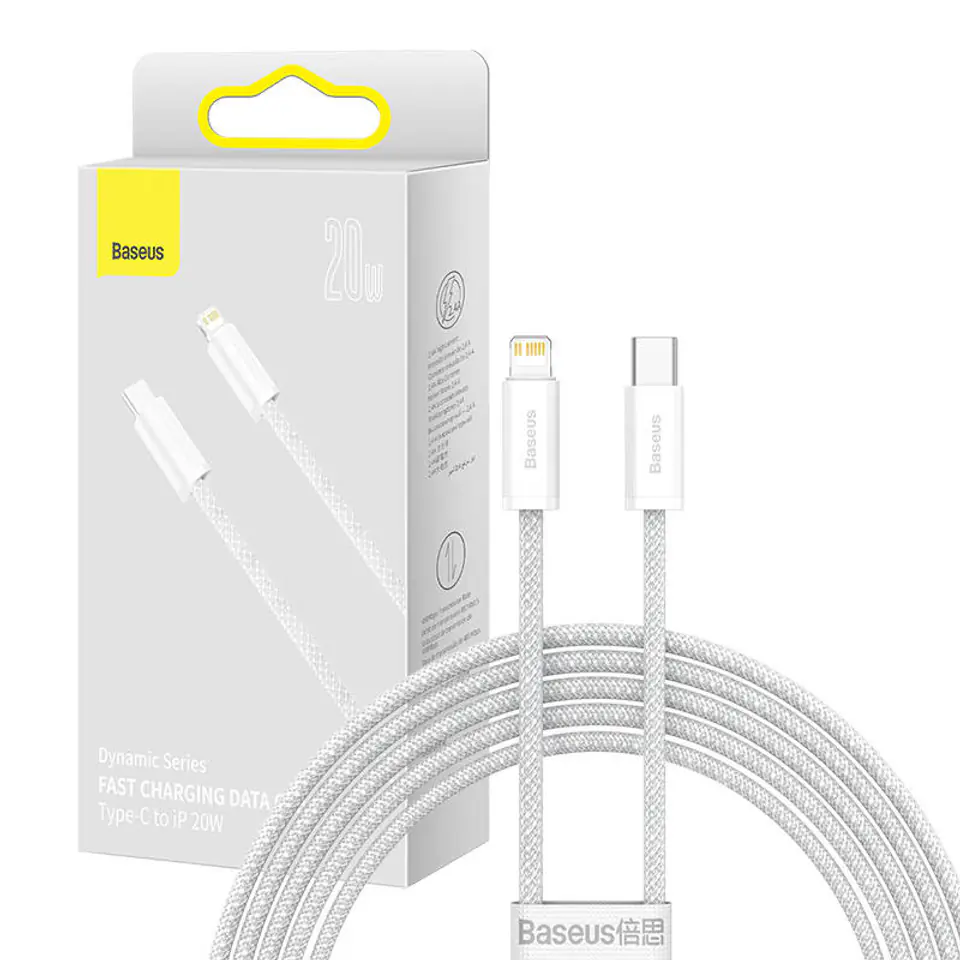 ⁨USB-C to Lightning Baseus Dynamic Series Cable, 20W, 2m (white)⁩ at Wasserman.eu