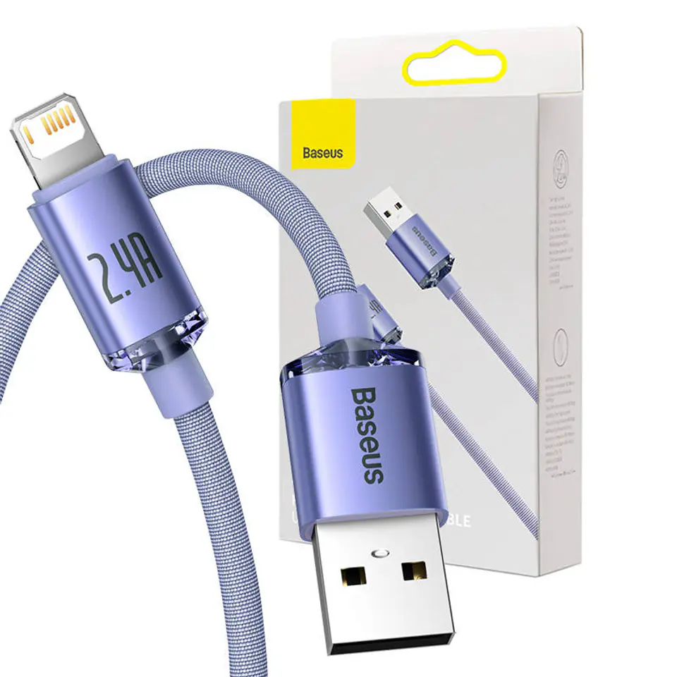 ⁨Kabel USB do Lightning Baseus Crystal Shine, 2.4A, 1.2m (fioletowy)⁩ w sklepie Wasserman.eu