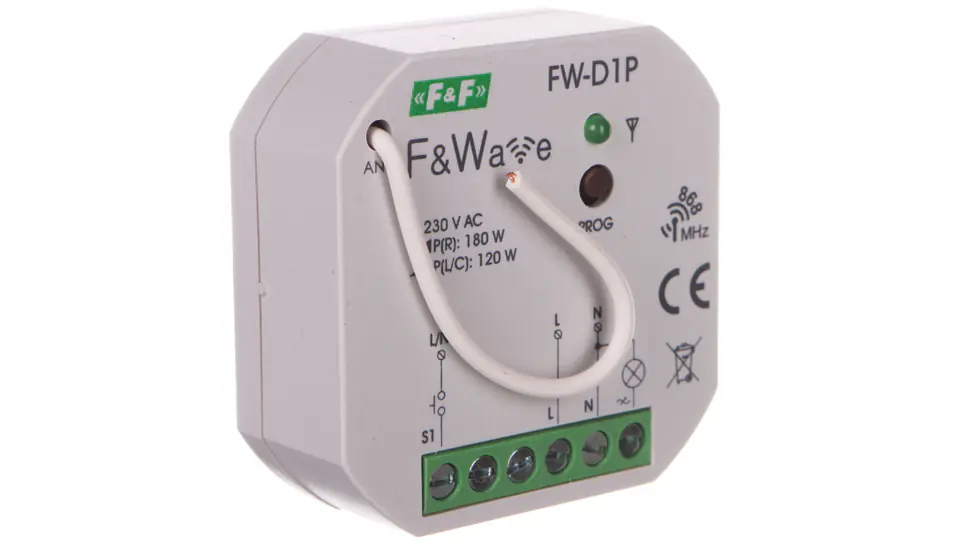 ⁨Radiowy ściemniacz uniwersalny 230V - montaż p/t 85-265V AC/DC FiWave FW-D1P⁩ w sklepie Wasserman.eu