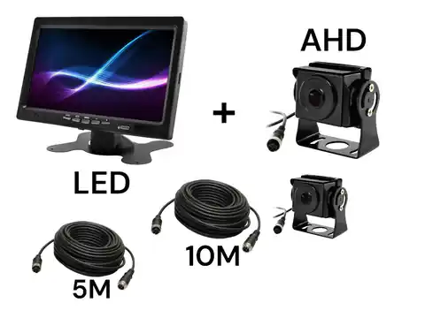 ⁨Monitor samochodowy LCD 7 cali 12/24V kabel 5M/10M oraz kamera cofania 4pin zestaw AHD⁩ w sklepie Wasserman.eu