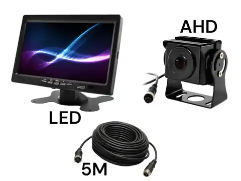 ⁨Monitor samochodowy LCD 7 cali 12/24V kabel 5M oraz kamera cofania 4pin zestaw AHD⁩ w sklepie Wasserman.eu