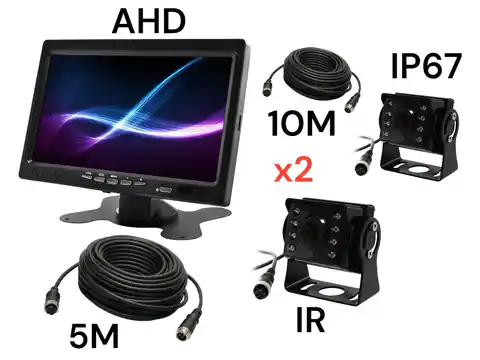 ⁨Monitor samochodowy LCD 7 cali 12/24V kabel 5M/10M oraz kamera cofania 4pin zestaw AHD⁩ w sklepie Wasserman.eu