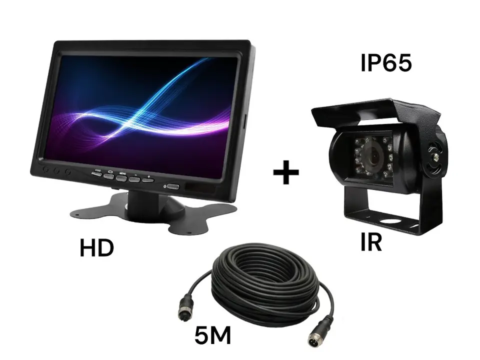 ⁨Monitor samochodowy LCD 7 cali 12/24V kabel 5M oraz kamera cofania 4pin zestaw HD⁩ w sklepie Wasserman.eu