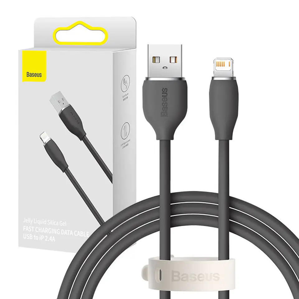 ⁨Kabel USB do Lightning Baseus Jelly, 2,4A 1,2m (czarny)⁩ w sklepie Wasserman.eu