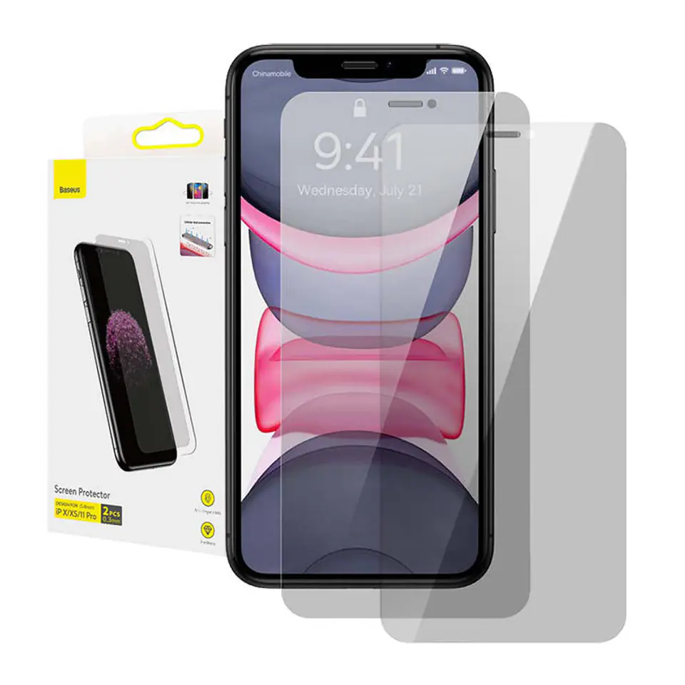 ⁨Szkło hartowane z filtrem prywatyzującym 0.3mm Baseus do iPhone X / XS / 11 Pro (2szt.)⁩ w sklepie Wasserman.eu