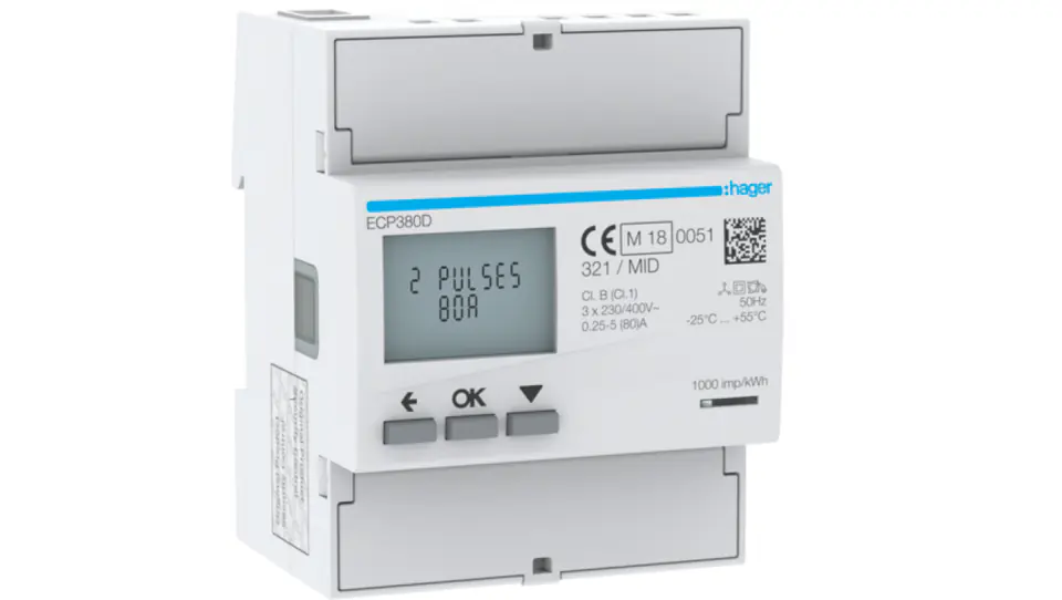 Licznik energii elektrycznej 3-fazowy, 80A 4M, wyjście imp., MID ECP380D w sklepie Wasserman.eu