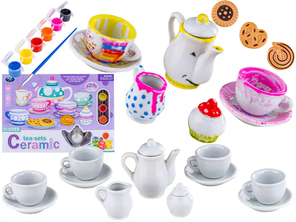 ⁨Porcelain painting set, cups, teapot, paints + DIY accessories 21 pieces⁩ at Wasserman.eu