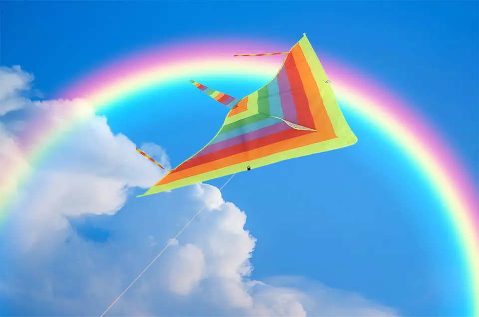 ⁨Kite large for children triangular rainbow⁩ at Wasserman.eu