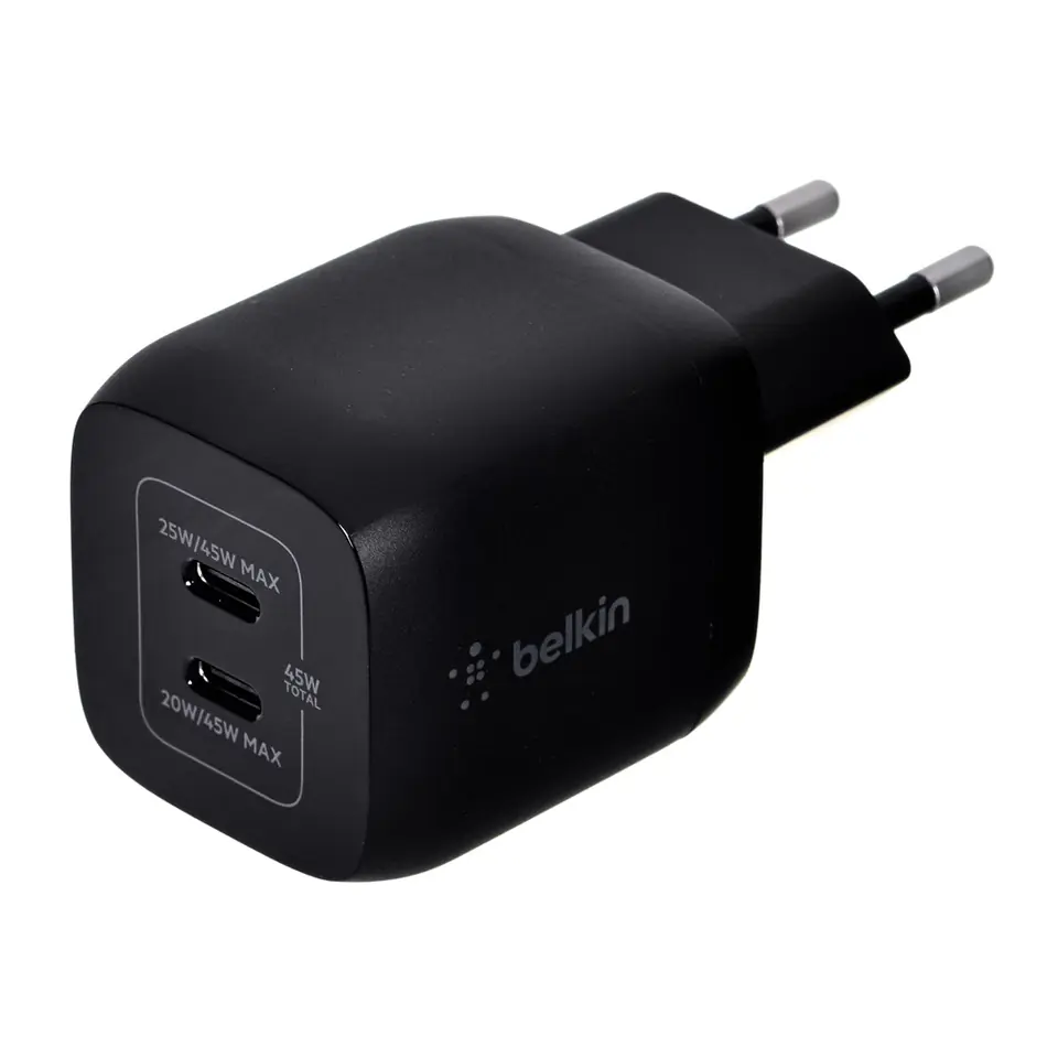 ⁨Ładowarka Belkin BoostCharge Pro Dual USB-C PD 3.0 PPS GaN Wall Charger 45W Black⁩ w sklepie Wasserman.eu