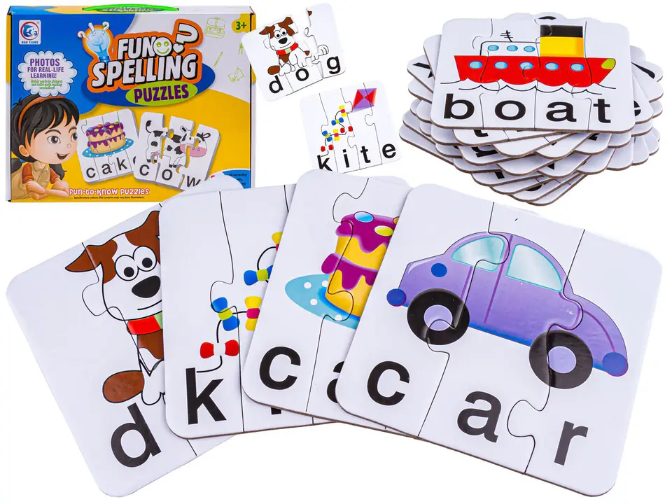 ⁨Educational pun, English jigsaw puzzle, flashcards, match letters, word learning spelling puzzle⁩ at Wasserman.eu