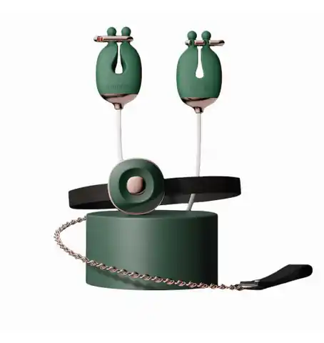 ⁨Qingnan No.2 Vibrating Nipple Clamps and Choker Set Green⁩ w sklepie Wasserman.eu