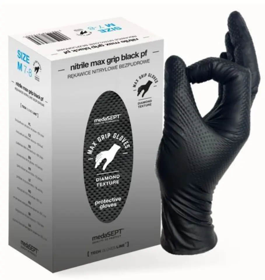 ⁨RĘKAWICE NITRYLOWE WZMACNIANE MAX GRIP CZARNE ROZ. XL⁩ w sklepie Wasserman.eu
