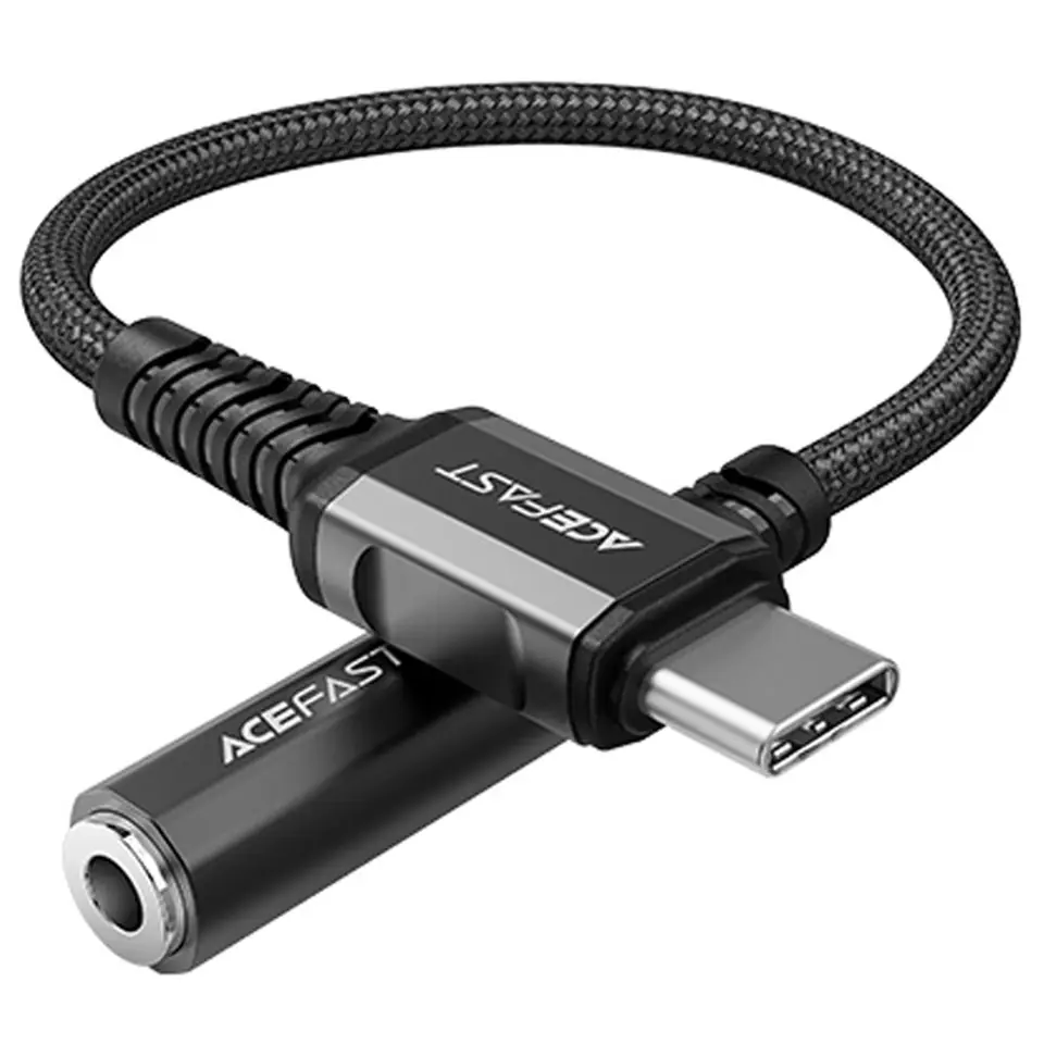 ⁨Acefast kabel audio USB Typ C - 3,5mm mini jack (żeński) 18cm, DAC, AUX czarny (C1-07 black)⁩ w sklepie Wasserman.eu