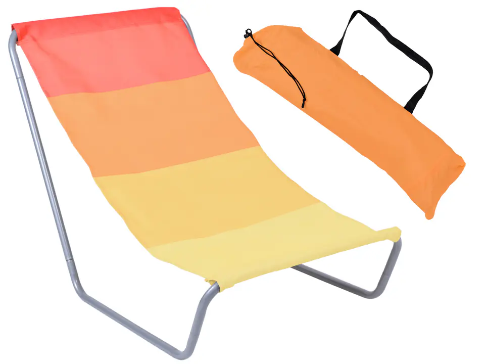 ⁨Leżak turystyczny plażowy składany OLEK - pomarańczowe pasy⁩ w sklepie Wasserman.eu