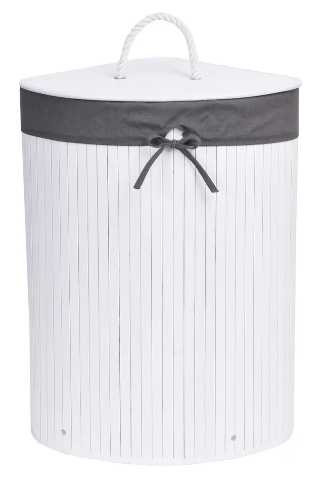 Kosz narożny na pranie bambusowy z pokrywą biało-szary w sklepie Wasserman.eu