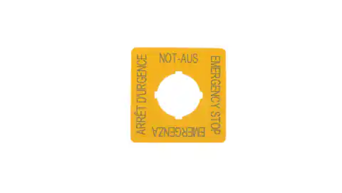 ⁨Tabliczka opisowa żółta kwadratowa 50x50mm EMERGENCY STOP M22-XYK1 216484⁩ w sklepie Wasserman.eu