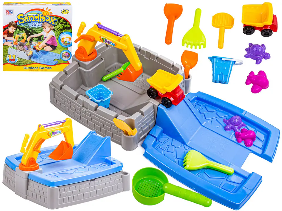 ⁨Sandbox, castle + accessories, excavator, pool, slide⁩ at Wasserman.eu