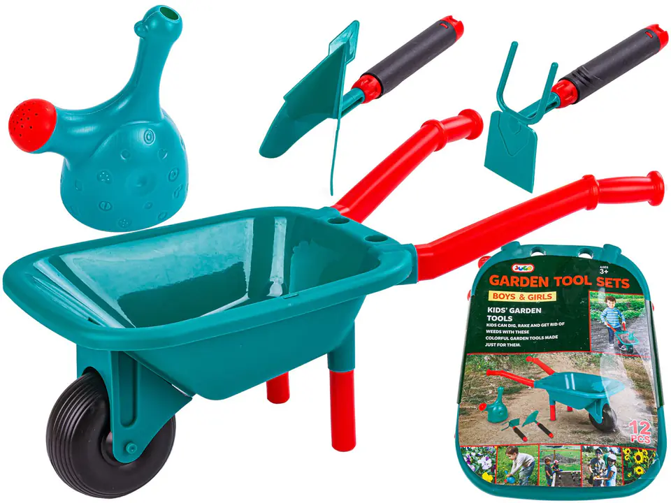 ⁨Children's garden tools set Wheelbarrow + accessories 12 elements Konefka hoe⁩ at Wasserman.eu