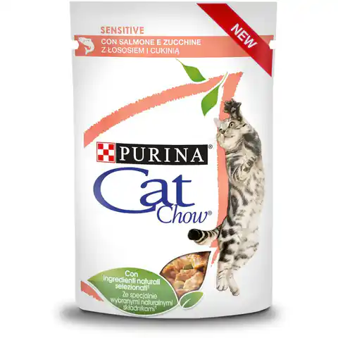 ⁨Purina Cat Chow Sensitive z łososiem i cukinią w sosie 85g⁩ w sklepie Wasserman.eu