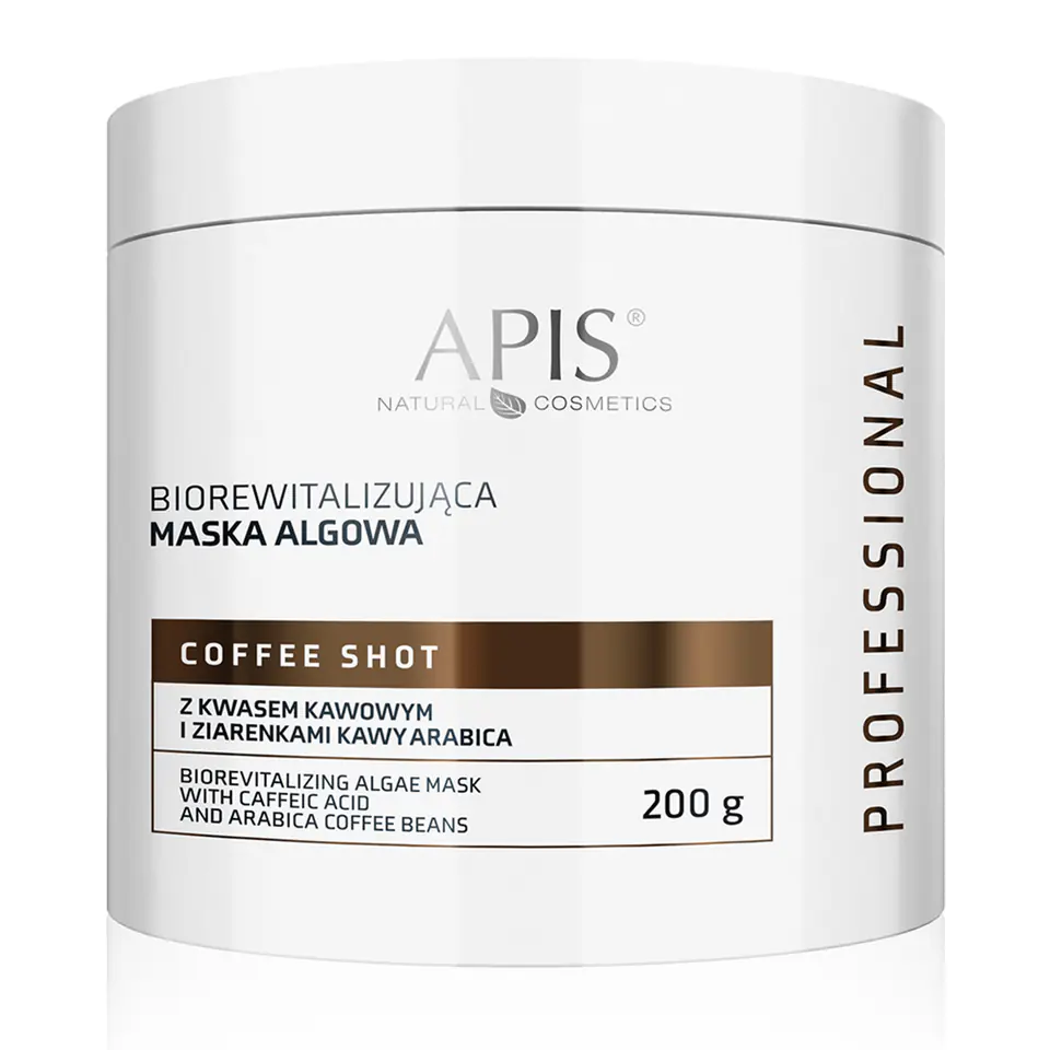 ⁨Apis Coffee Shot Biorewitalizująca maska algowa z kwasem kawowym i ziarenkami kawy 200 g⁩ w sklepie Wasserman.eu