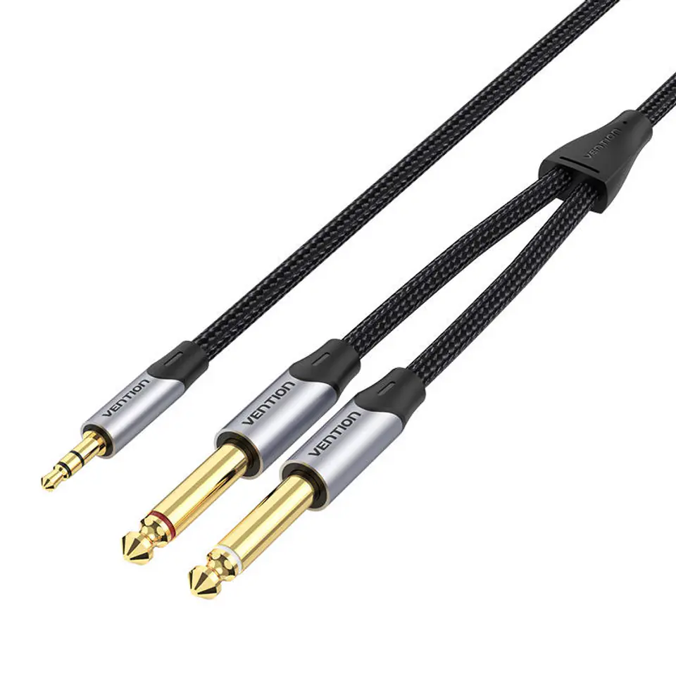 ⁨Kabel audio mini jack 3.5mm do 2x 6.5mm Vention BARHG 1.5m (szary)⁩ w sklepie Wasserman.eu