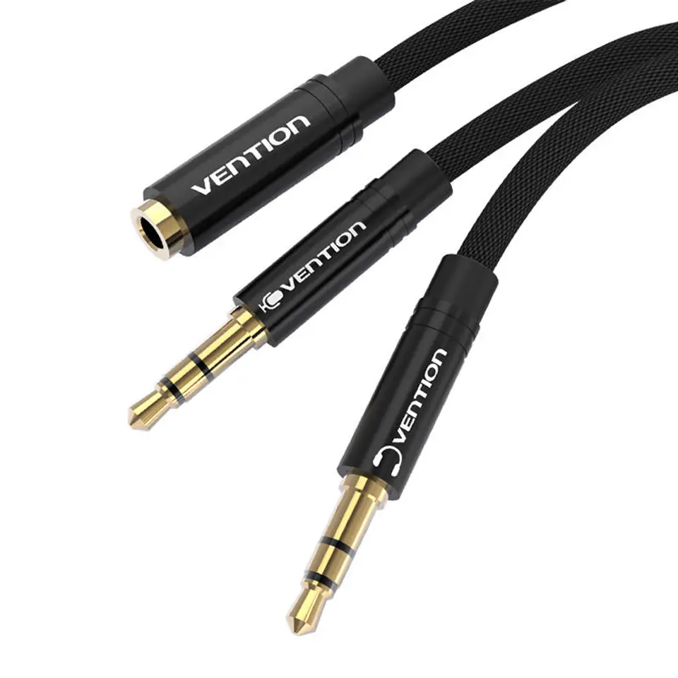 ⁨Kabel audio mini jack 3.5mm żeński do 2x mini jack 3.5 mm męski Vention BBLBAB 0.6m (czarny)⁩ w sklepie Wasserman.eu