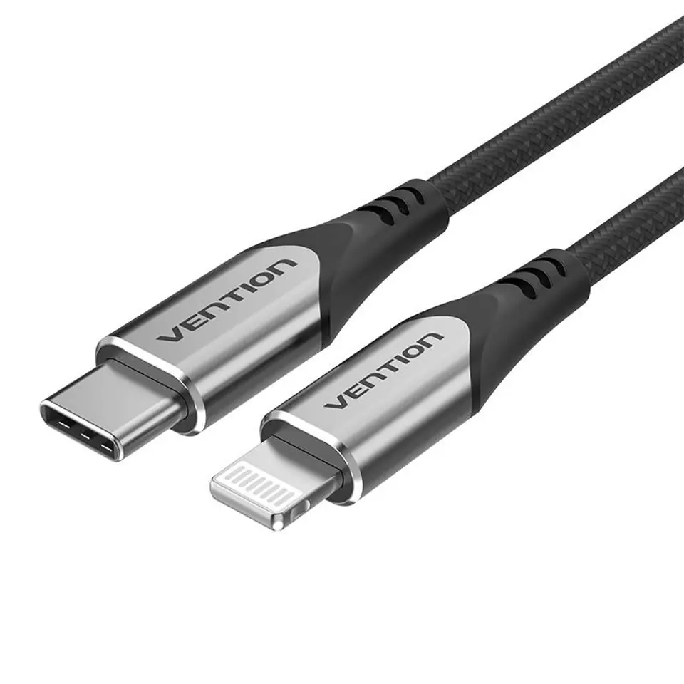 ⁨Kabel USB-C 2.0 do Lightning Vention TACHF MFi 3A 1m (szary)⁩ w sklepie Wasserman.eu