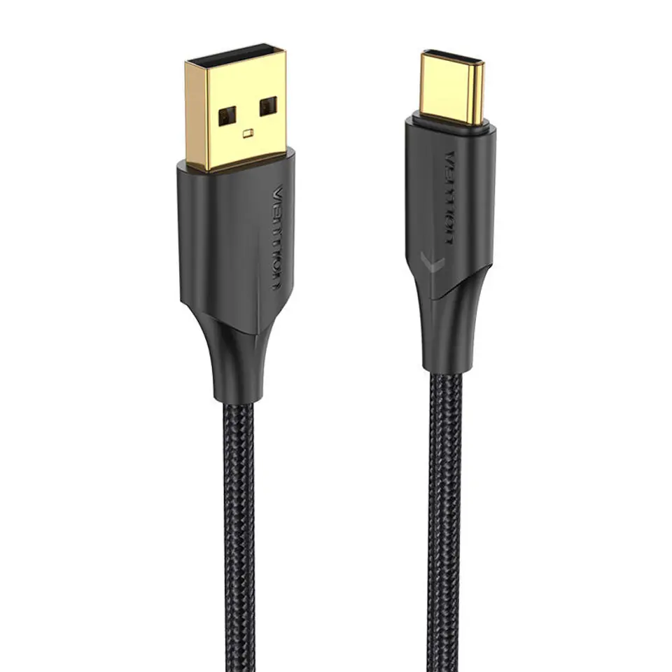 ⁨Kabel ładowania USB 2.0 do USB-C Vention CTFBF LED 3A 1m (czarny)⁩ w sklepie Wasserman.eu