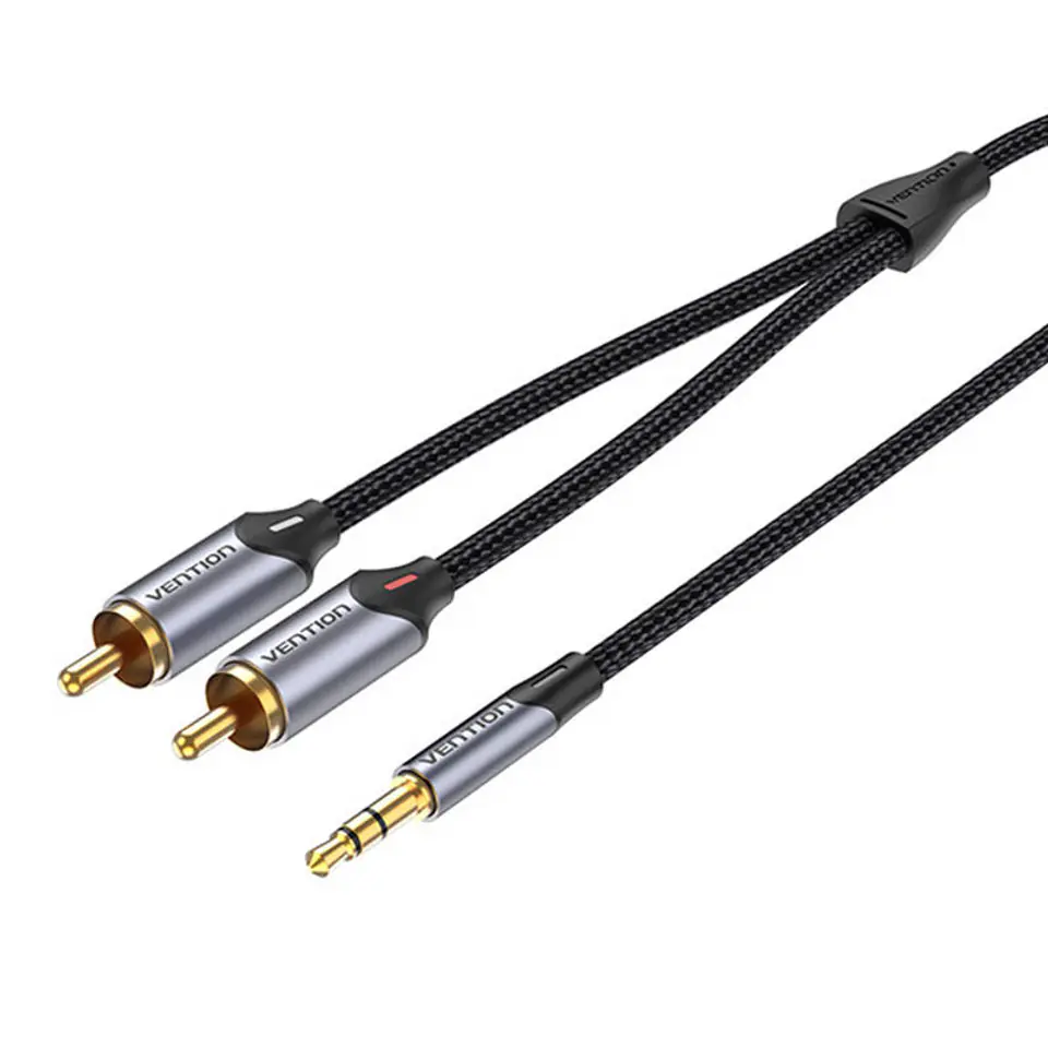 ⁨Kabel audio 2xRCA do 3.5mm Vention BCNBF 1m (szary)⁩ w sklepie Wasserman.eu