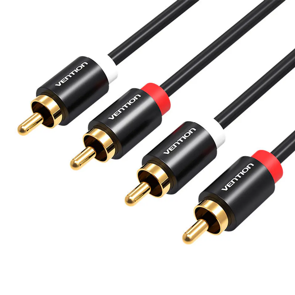 ⁨Kabel audio 2xRCA męski do 2xRCA męski Vention VAB-R06-B200 2m (czarny)⁩ w sklepie Wasserman.eu