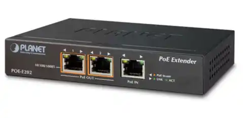 ⁨PLANET POE-E202 network extender Network transmitter & receiver Black 10, 100, 1000 Mbit/s⁩ at Wasserman.eu