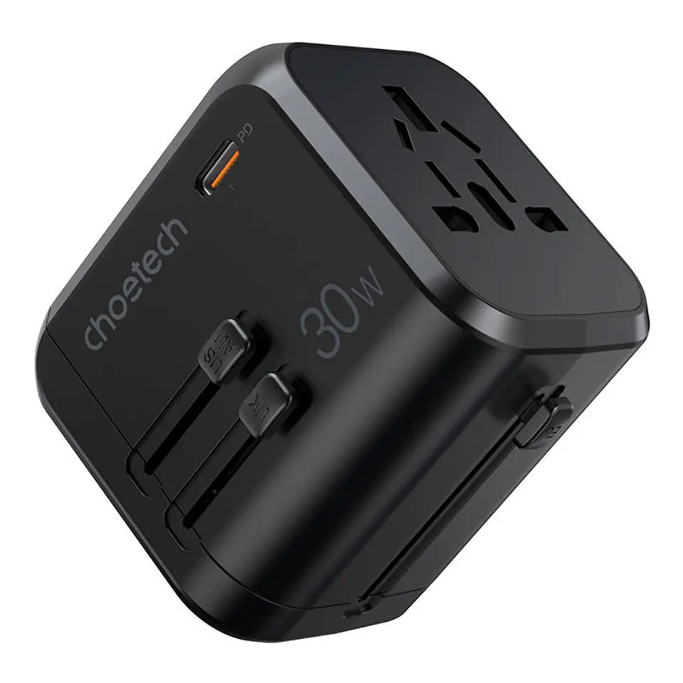 ⁨Ładowarka sieciowa podróżna Choetech PD5008, 3xUSB-A, 2xUSB-C, GaN, 35W, US/EU/UK/AU (czarna)⁩ w sklepie Wasserman.eu