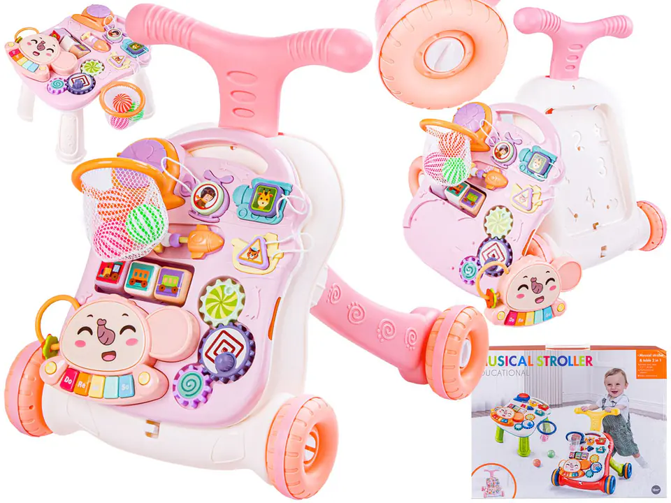 ⁨Educational Walker, Musical Pusher, White-PINK Table⁩ at Wasserman.eu