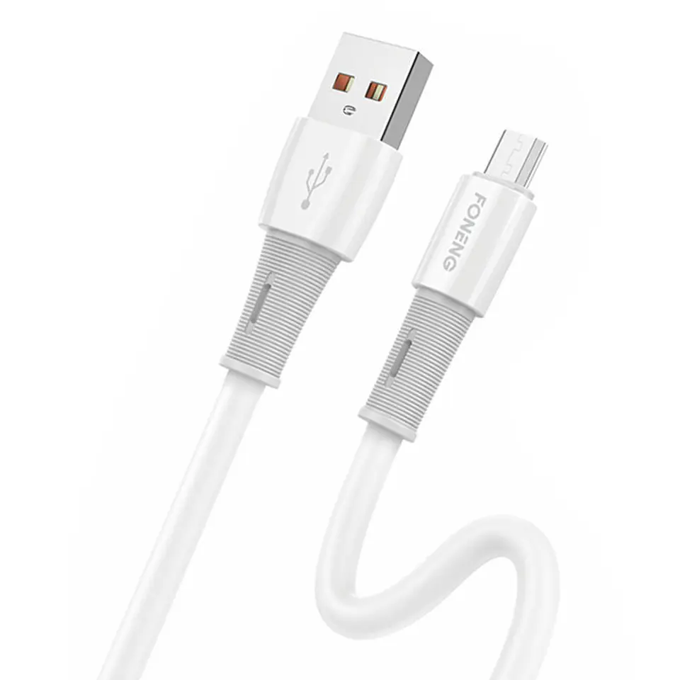 ⁨Kabel USB do Micro Foneng X86 elastyczny 3A, 1.2m (biały)⁩ w sklepie Wasserman.eu