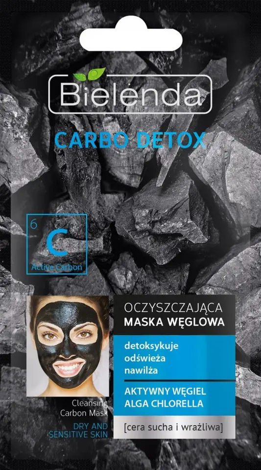 ⁨Bielenda Carbo Detox Czarny Węgiel Maska oczyszczająca do cery suchej i wrażliwej 8g⁩ w sklepie Wasserman.eu