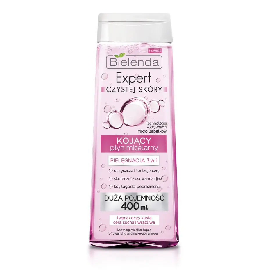 ⁨Bielenda Expert Pure Skin Micellar Liquid 3in1 soothing for make-up removal 400ml⁩ at Wasserman.eu