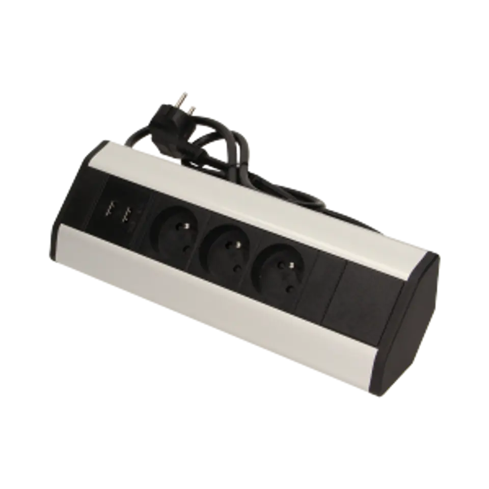 Gniazdo meblowe z ładowarką USB i przewodem 1,8m, 3x2P+Z, 2xUSB w sklepie Wasserman.eu
