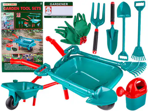 ⁨Children's garden tools set wheelbarrow + accessories 18 pieces rake shovel watering can⁩ at Wasserman.eu