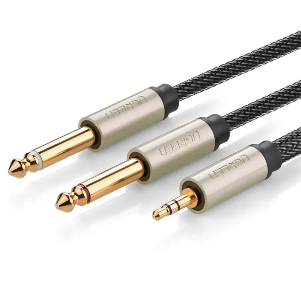 ⁨Ugreen kabel przewód audio mini jack 3,5 mm - 2 x jack 6,35mm 2m szary (AV126)⁩ w sklepie Wasserman.eu