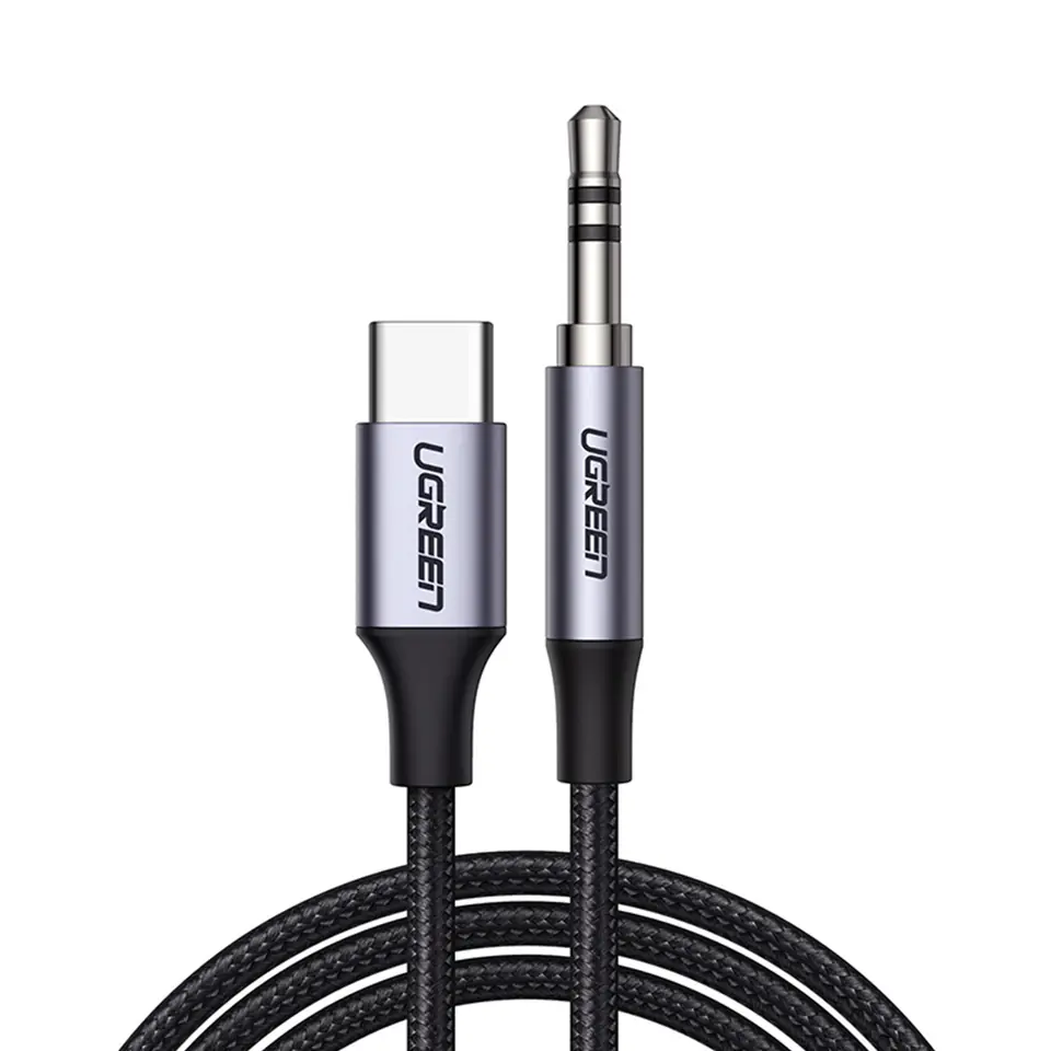 ⁨Kabel przewód audio w oplocie USB-C - mini jack 3.5mm 1m szary⁩ w sklepie Wasserman.eu