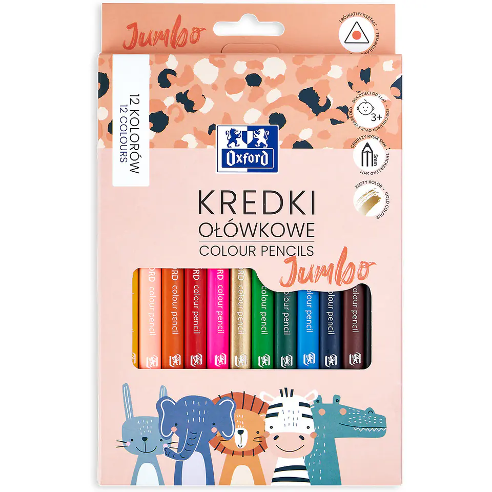 ⁨Kredki ołówkowe KIDS JUMBO 12 kolorów 400174529 OXFORD⁩ w sklepie Wasserman.eu