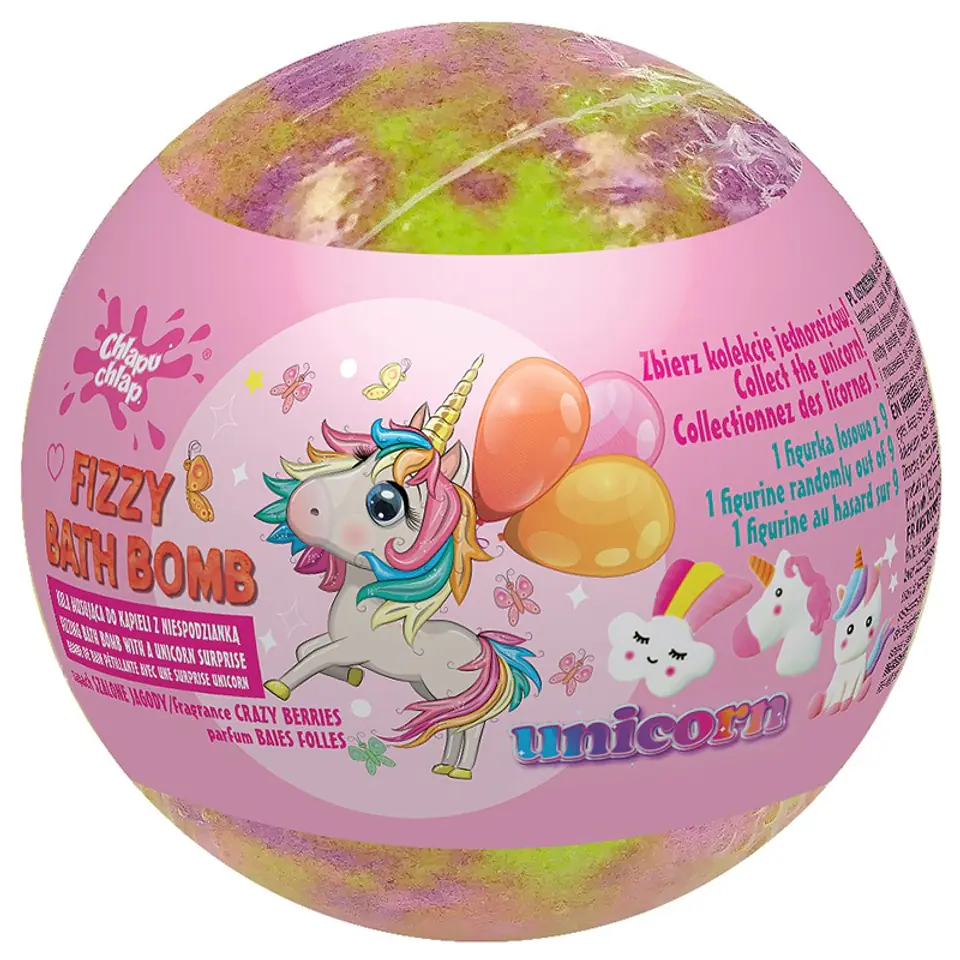 ⁨CHLAPU CHLAP Musująca Kula do kąpieli z niespodzianką Unicorn - Crazy Berries (jagoda) 1szt⁩ w sklepie Wasserman.eu