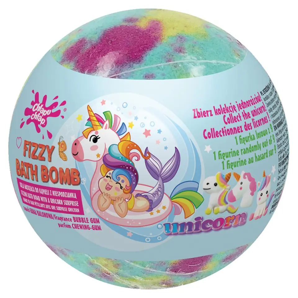 ⁨CHLAPU CHLAP Musująca Kula do kąpieli z niespodzianką Unicorn - Bubble Gum (guma balonowa) 1szt⁩ w sklepie Wasserman.eu